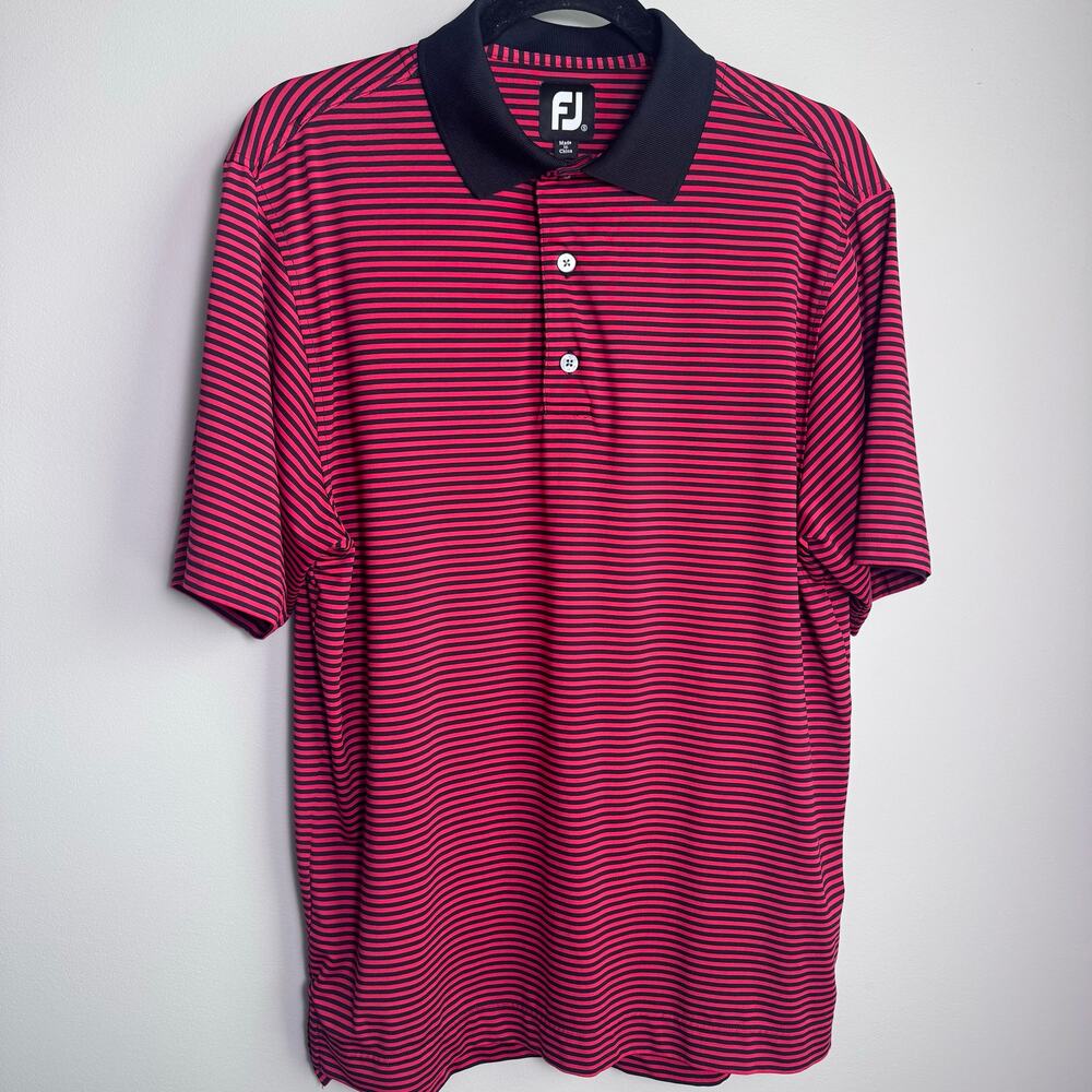 FootJoy FJ Golf Polo Mens Small S Red Black Striped ProDry Lisle Performance